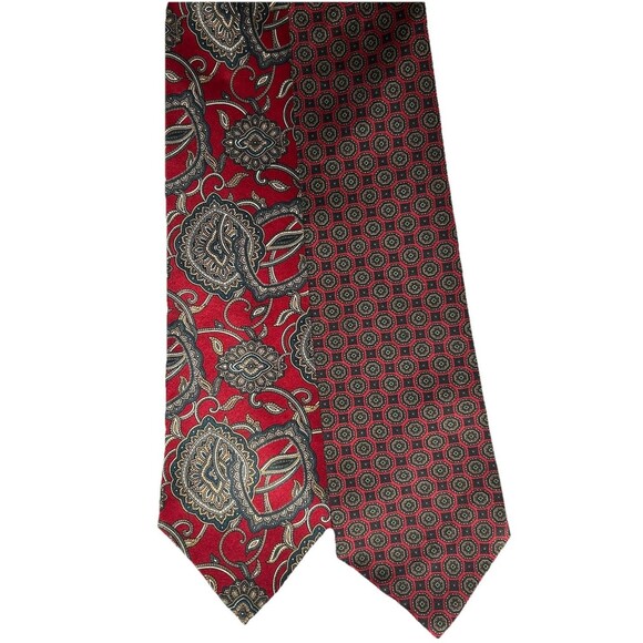(2) Oscar de la Renta Couture Collection Burgundy Patterne Silk Neckties US Made - Picture 3 of 4